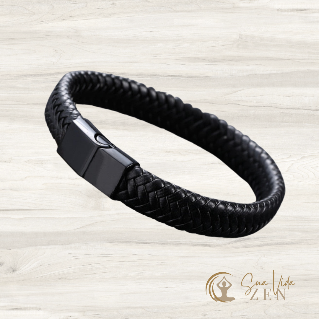 Pulseira Masculina trançado de couro