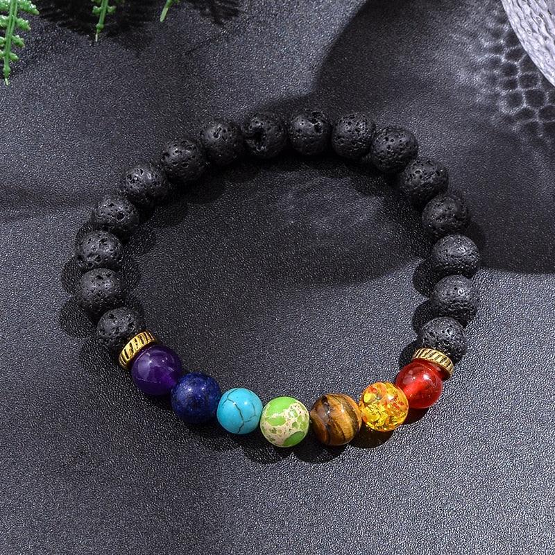 Japamala 108 Contas + Pulseira de Pedra Vulcânica. Ativação dos 7 Chakras. - Suavidazen