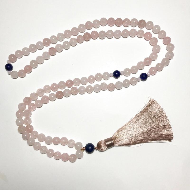 Japamala de 108 contas + Pulseira de Pedras Naturais Quatzo Roza e Lápis Lazuli. Potencializa as Vibrações do Amor e Repele as Energias Negativas. - Suavidazen