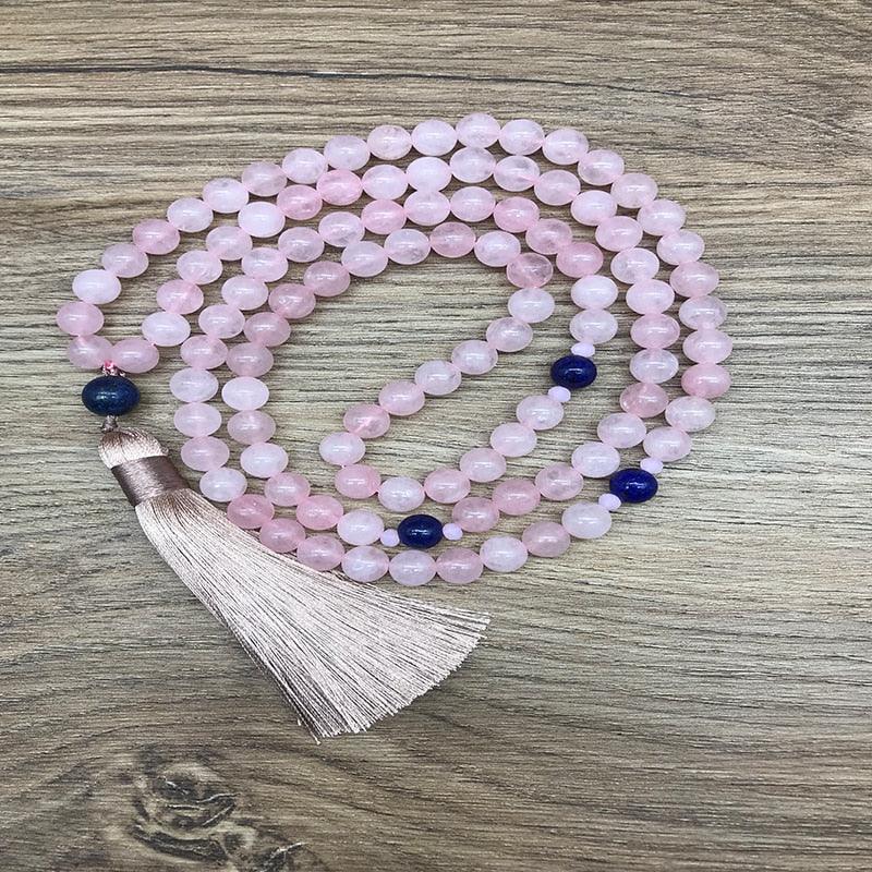 Japamala de 108 contas + Pulseira de Pedras Naturais Quatzo Roza e Lápis Lazuli. Potencializa as Vibrações do Amor e Repele as Energias Negativas. - Suavidazen