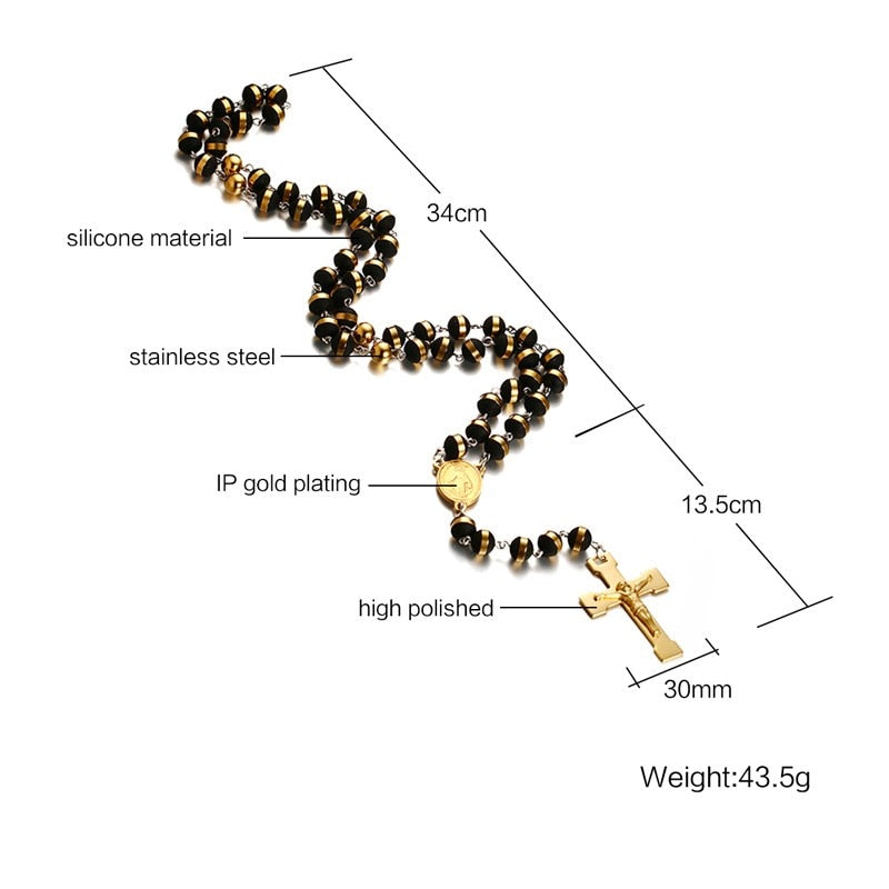 Rosário masculino em silicone e aço inoxidável